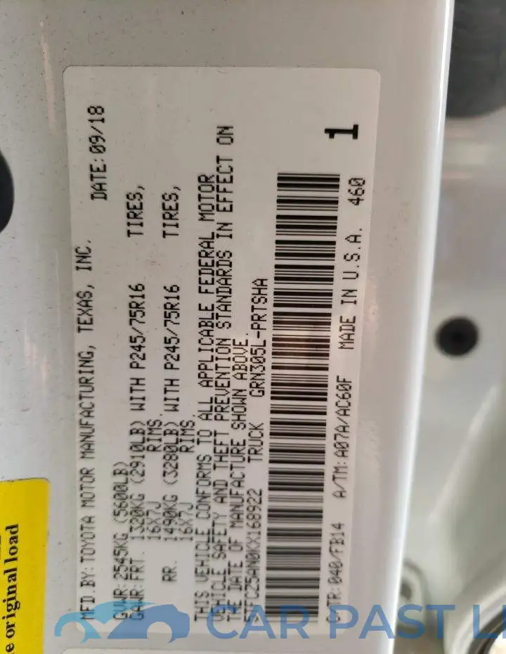 5TFCZ5AN0KX168922# 12