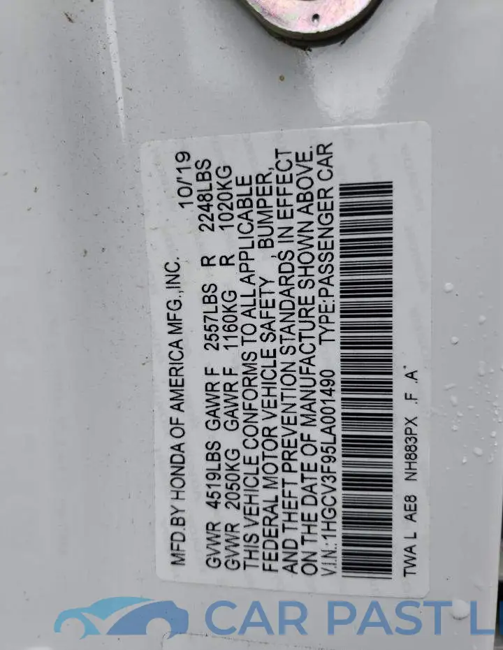 1HGCV3F95LA001490# 12