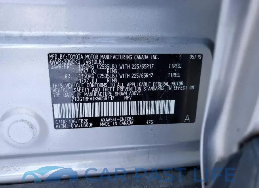 2T3G1RFV4KW059117# 13