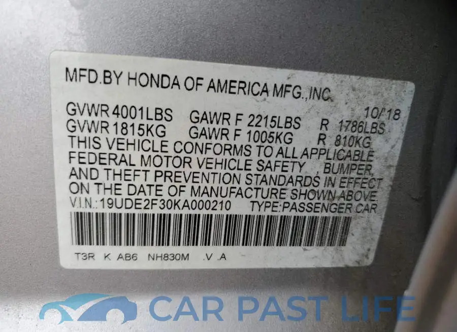 19UDE2F30KA000210# 12