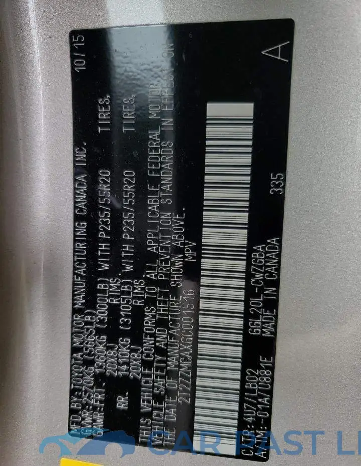 2T2ZZMCAXGC001516# 10