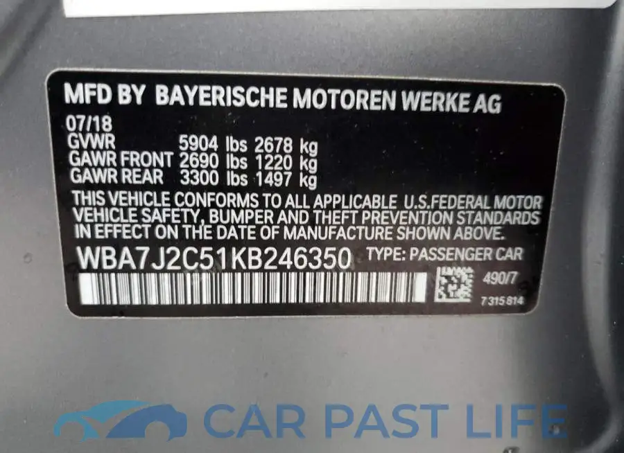 WBA7J2C51KB246350# 12