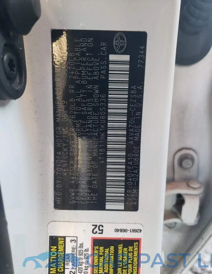 4T1B11HK1KU805336# 12