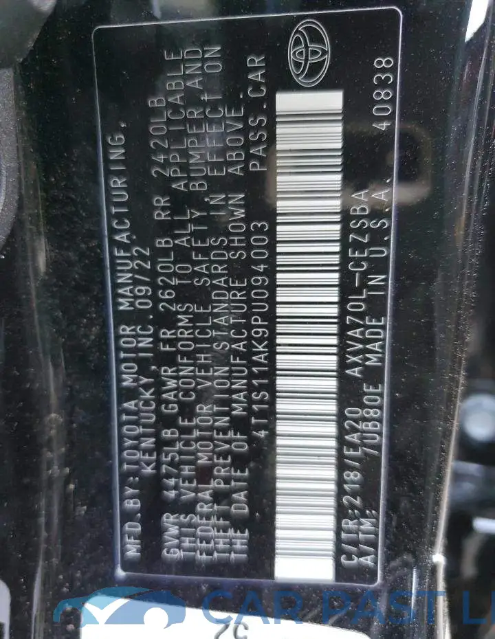 4T1S11AK9PU094003# 12