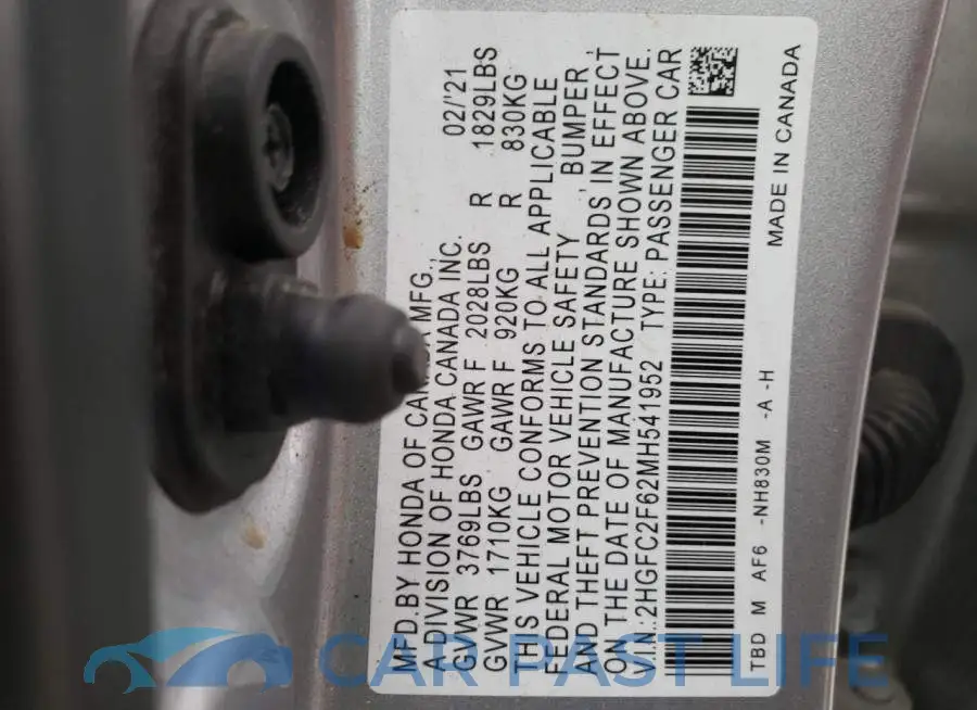 2HGFC2F62MH541952# 12