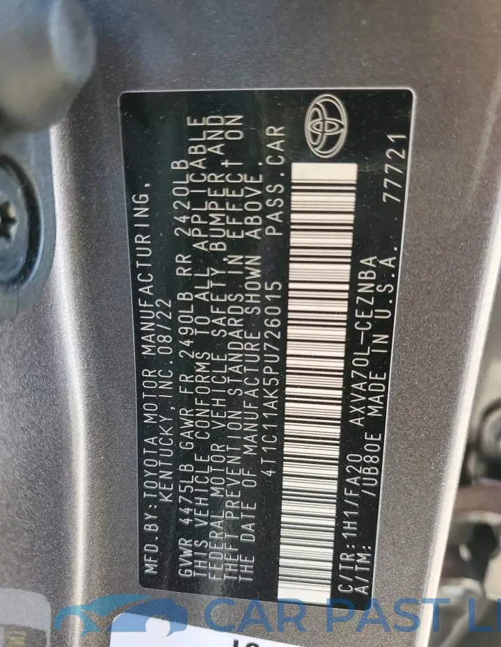 4T1C11AK5PU726015# 10