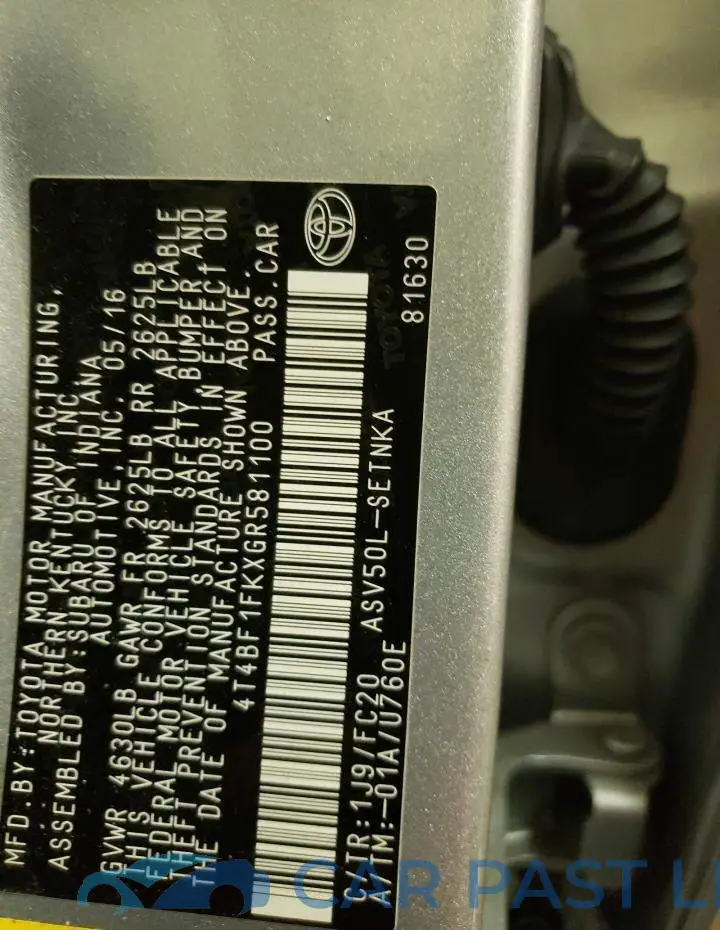 4T4BF1FKXGR581100# 13