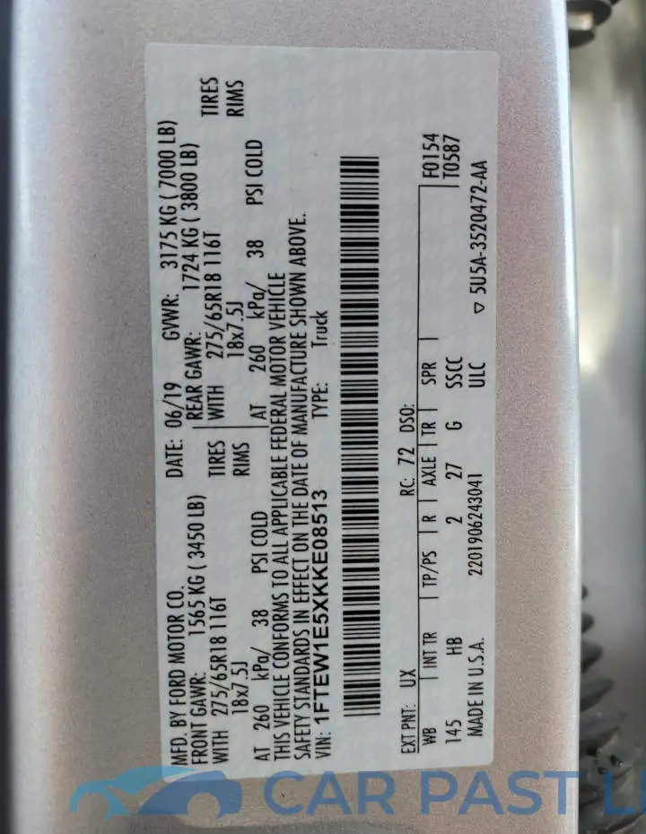 1FTEW1E5XKKE08513# 12