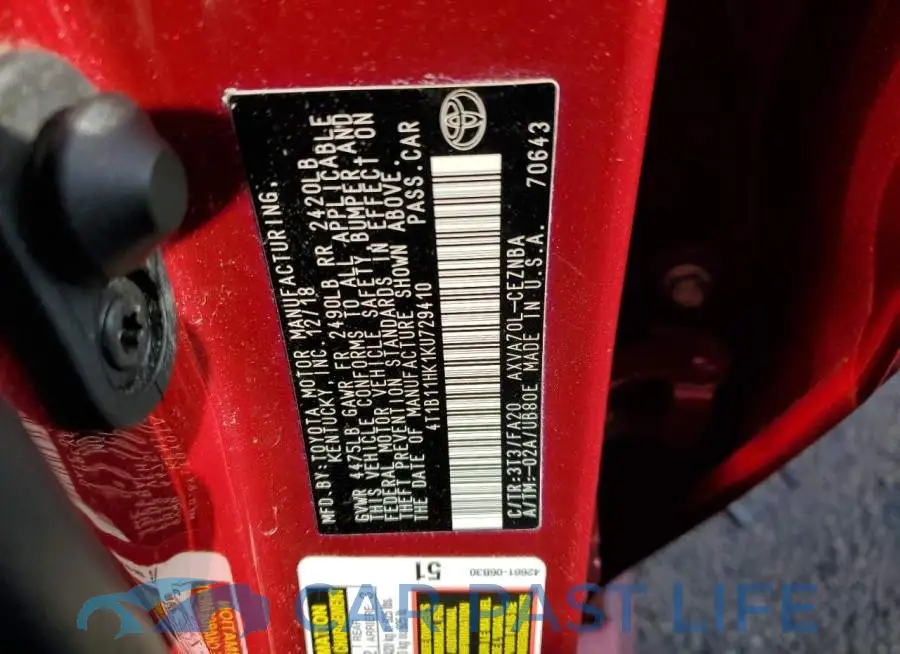 4T1B11HK1KU729410# 13
