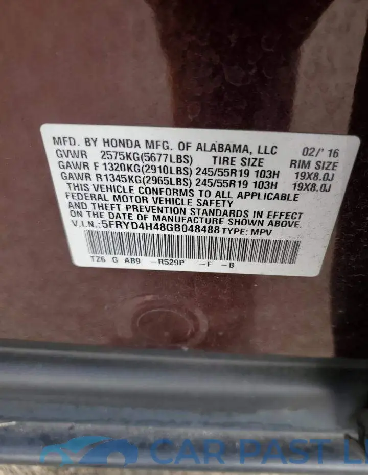 5FRYD4H48GB048488# 12