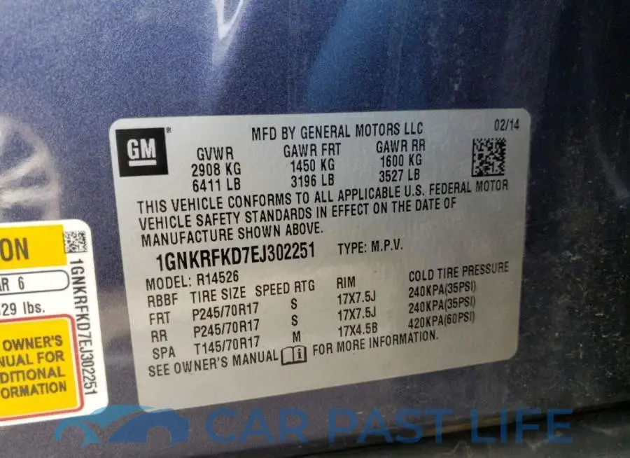 1GNKRFKD7EJ302251# 13