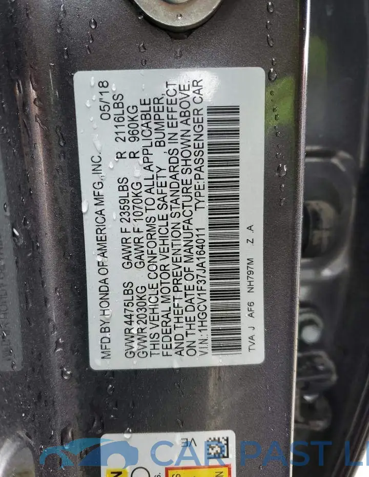 1HGCV1F37JA164011# 12