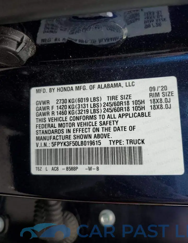 5FPYK3F50LB019615# 13