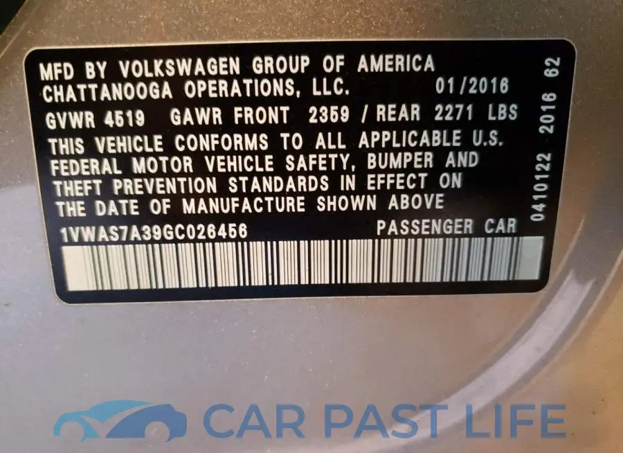1VWAS7A39GC026456# 13