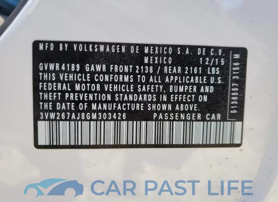 3VW267AJ8GM303426# 13