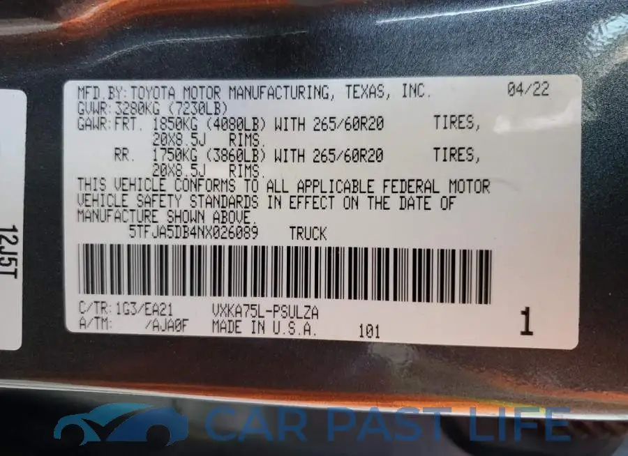 5TFJA5DB4NX026089# 13