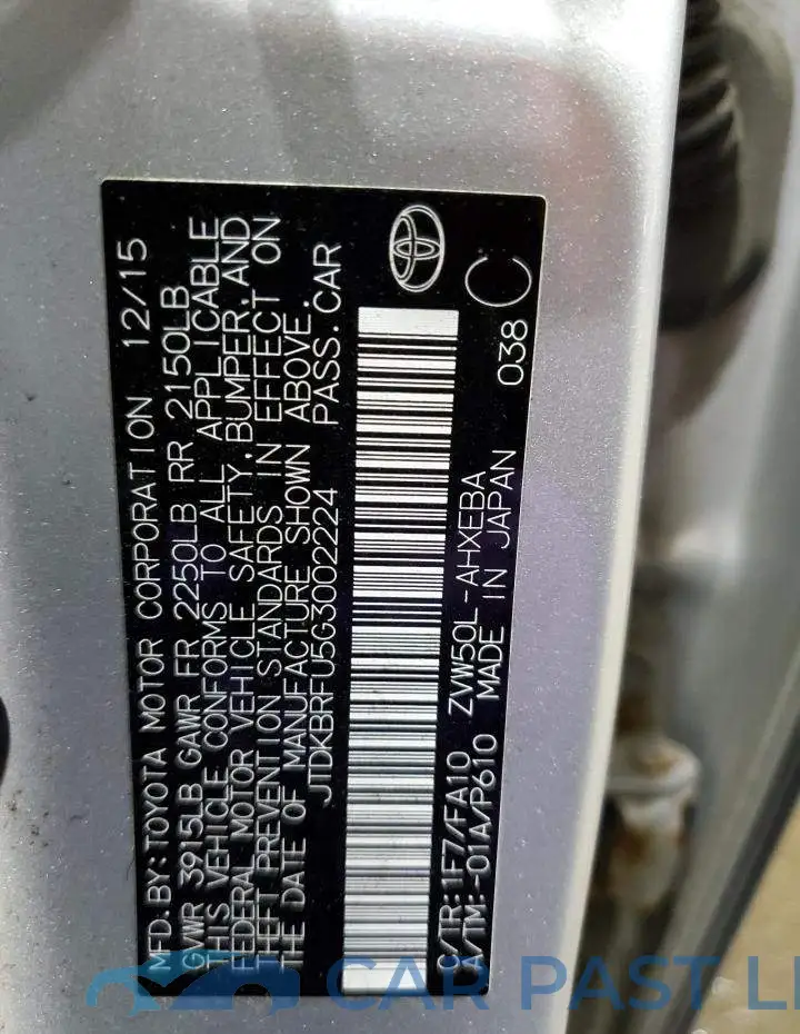JTDKBRFU5G3002224# 12