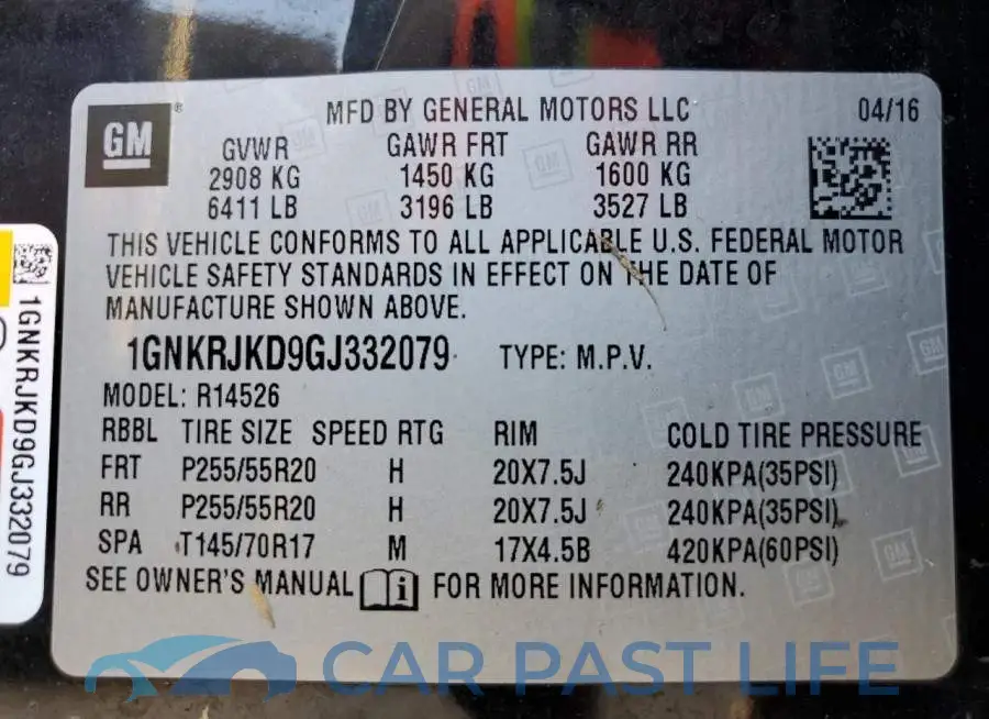 1GNKRJKD9GJ332079# 10