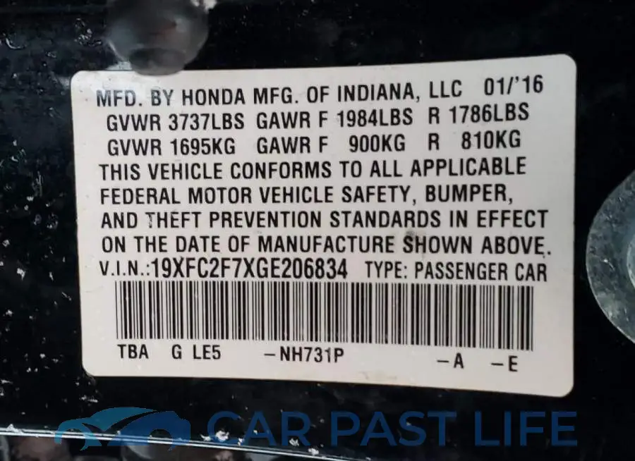 19XFC2F7XGE206834# 12