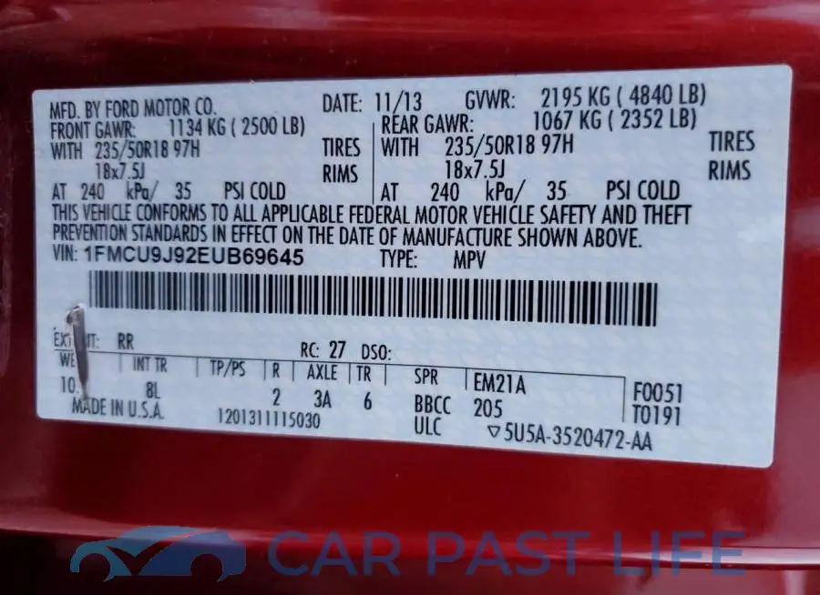 1FMCU9J92EUB69645# 13