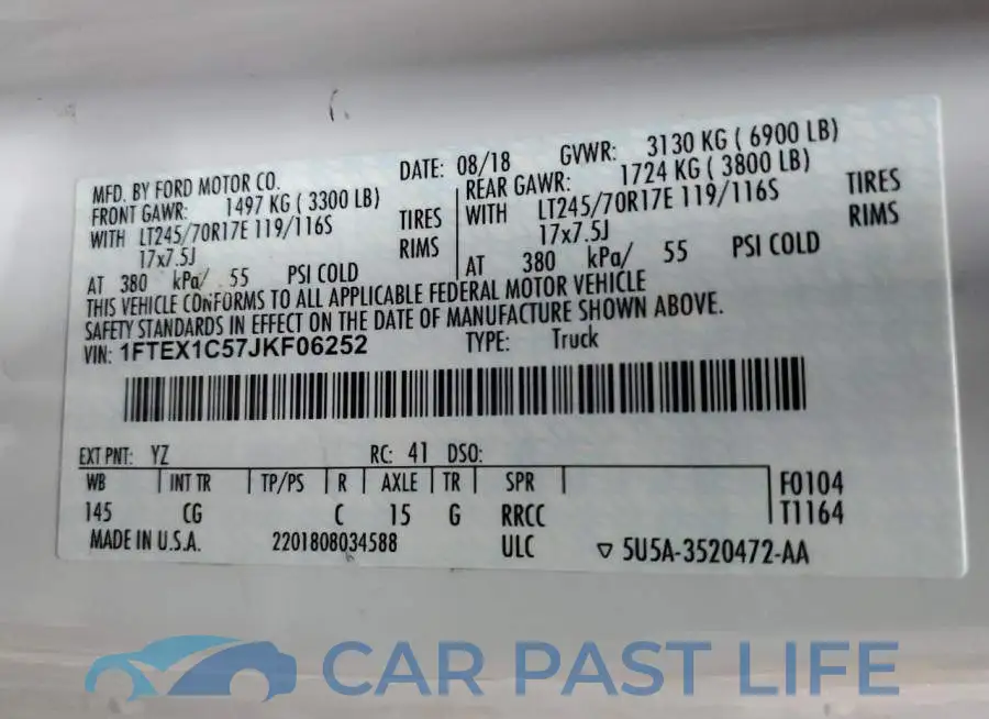 1FTEX1C57JKF06252# 12