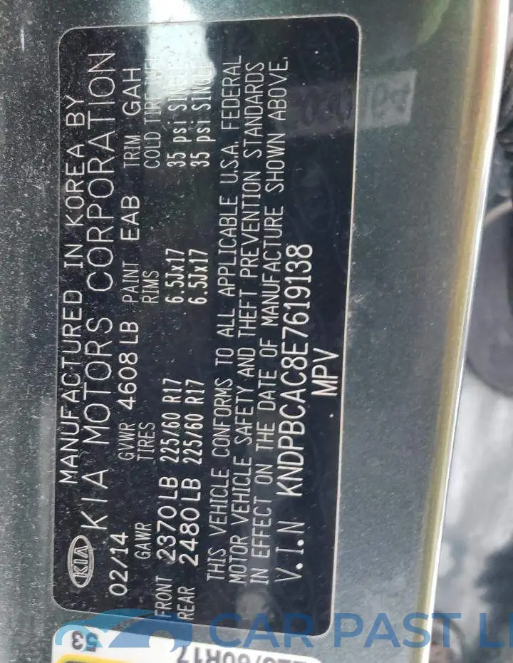 KNDPBCAC8E7619138# 13
