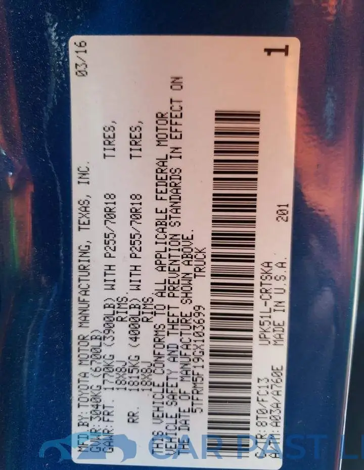 5TFRM5F19GX103699# 13