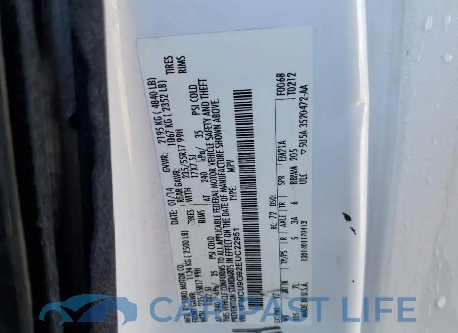 1FMCU9G92EUC22951# 12