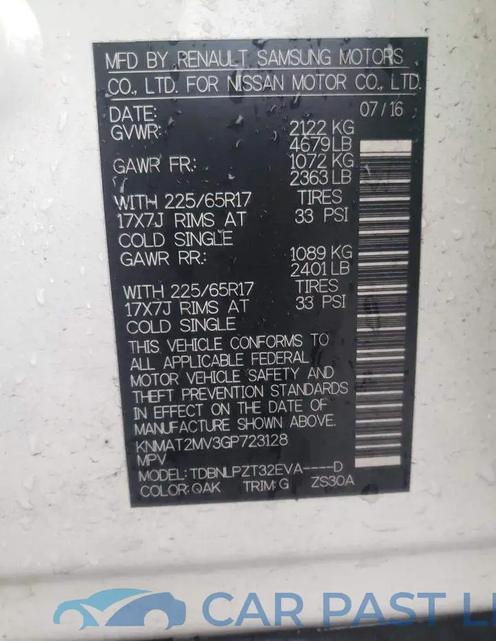 KNMAT2MV3GP723128# 13