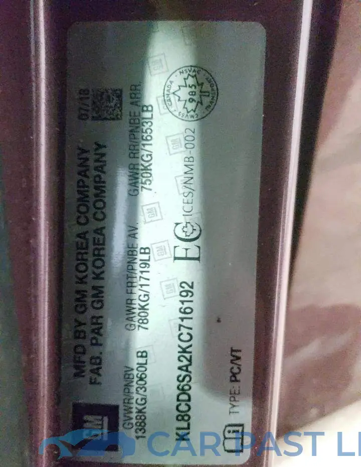 KL8CD6SA2KC716192# 10