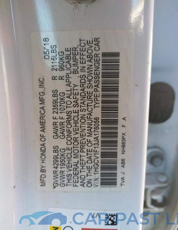 1HGCV1F13JA176056# 12