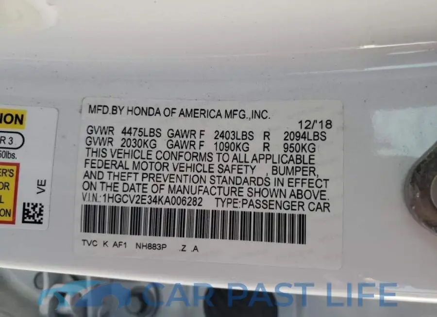 1HGCV2E34KA006282# 12