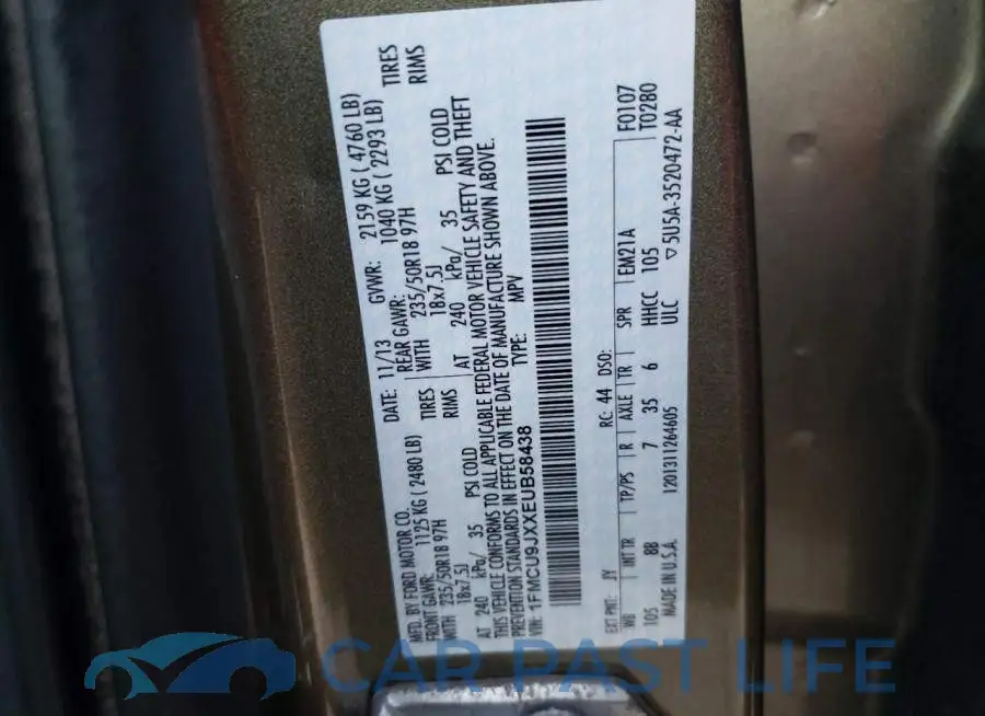1FMCU9JXXEUB58438# 10