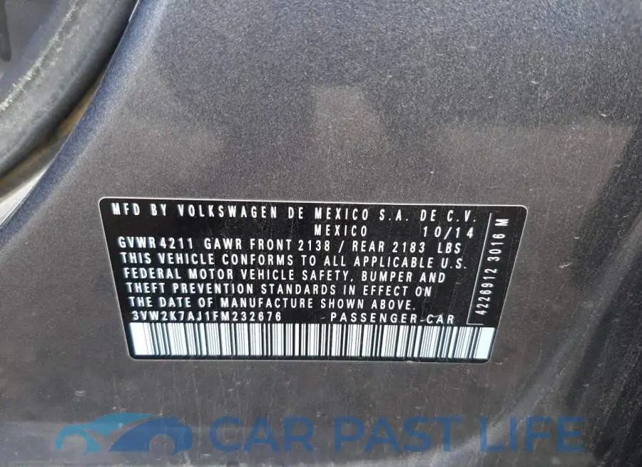 3VW2K7AJ1FM232676# 10