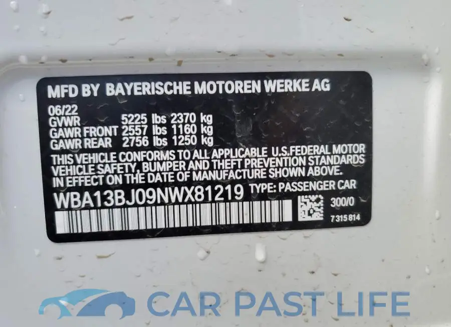 WBA13BJ09NWX81219# 12