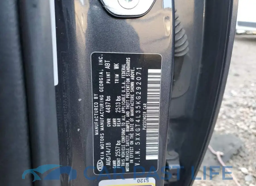 5XXGT4L35KG292071# 10