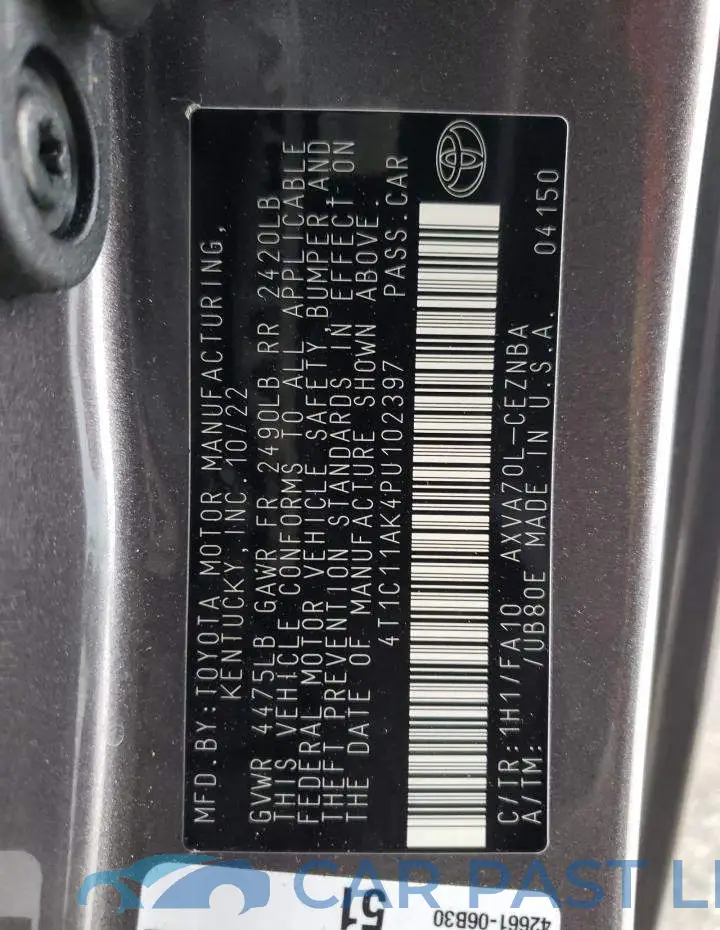 4T1C11AK4PU102397# 12