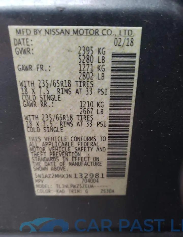 5N1AZ2MHXJN132981# 12