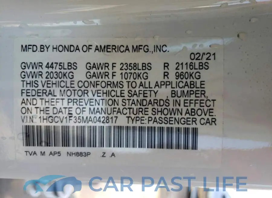 1HGCV1F35MA042817# 13