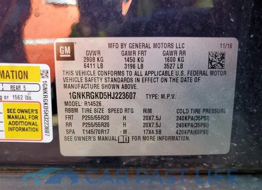1GNKRGKD5HJ223607# 13