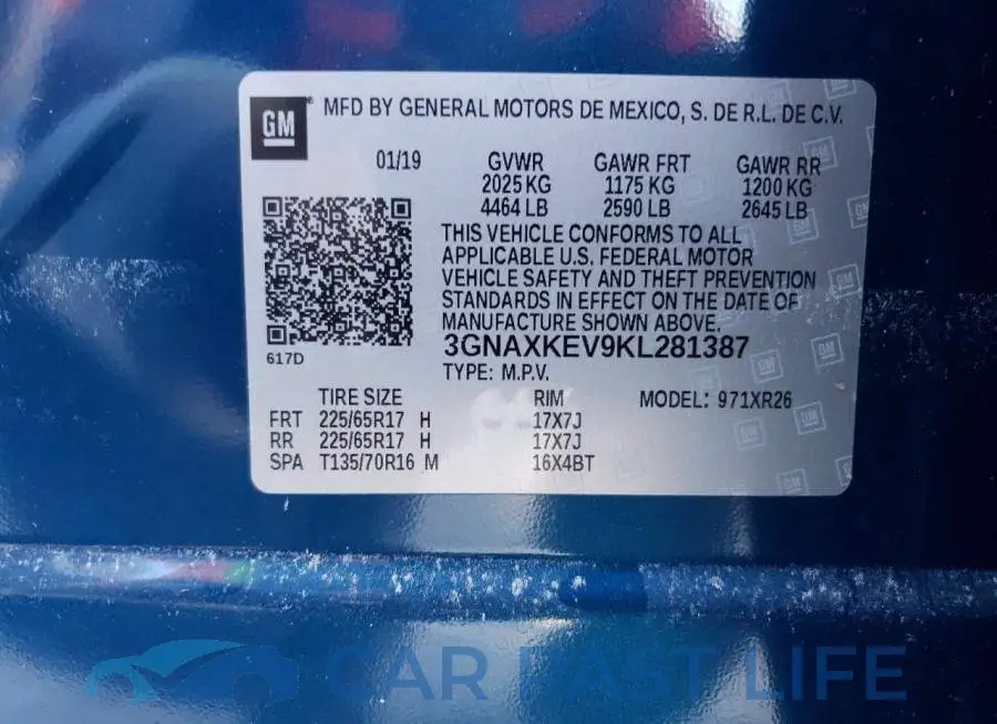 3GNAXKEV9KL281387# 10