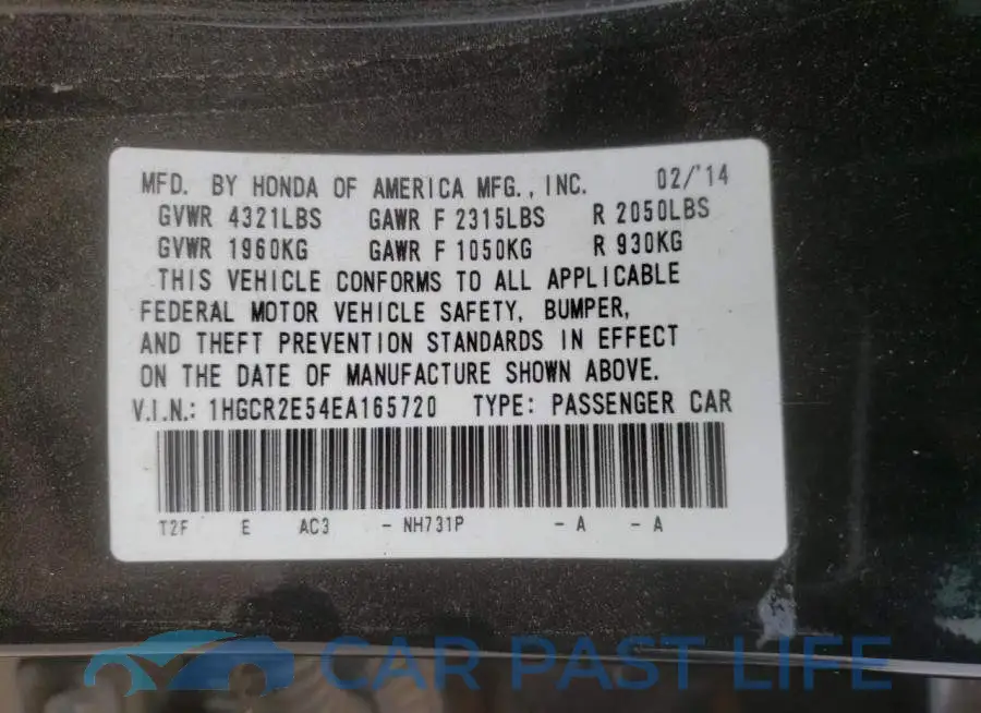 1HGCR2E54EA165720# 12