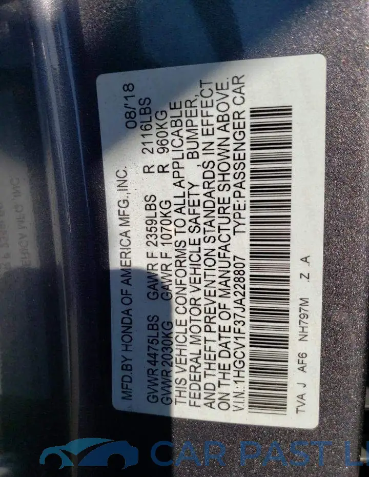 1HGCV1F37JA228807# 13