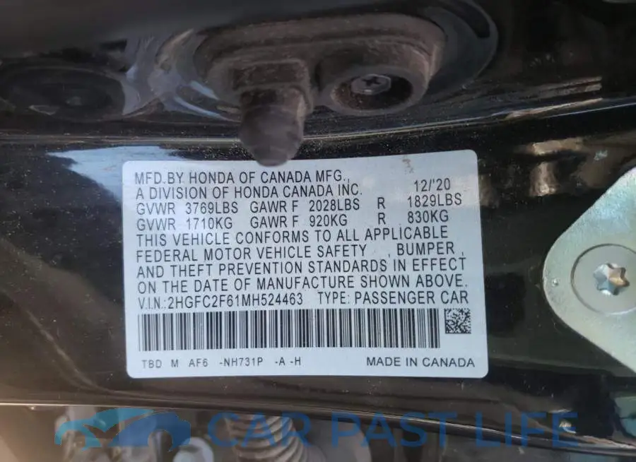 2HGFC2F61MH524463# 12