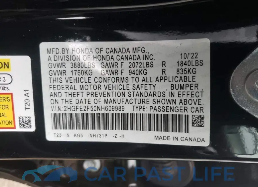 2HGFE2F50NH609989# 12