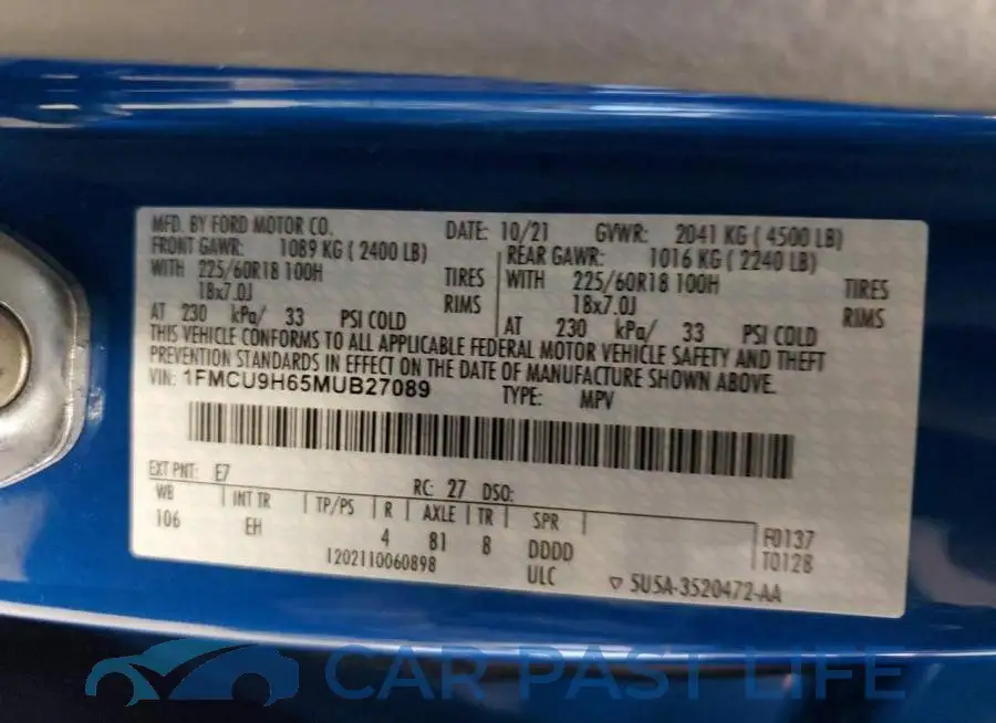1FMCU9H65MUB27089# 13