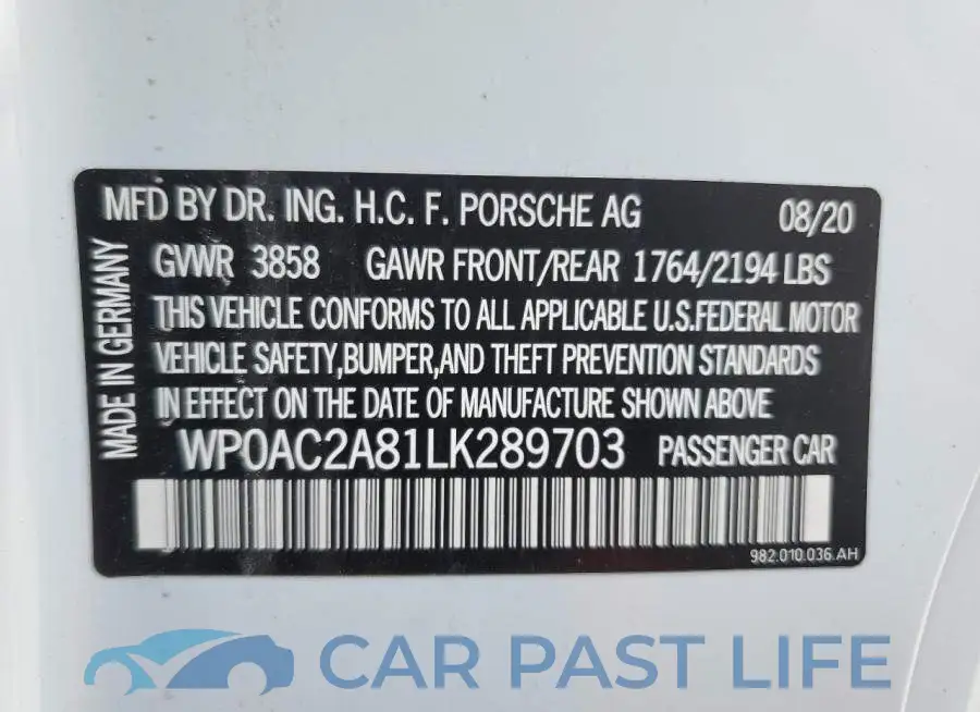 WP0AC2A81LK289703# 12