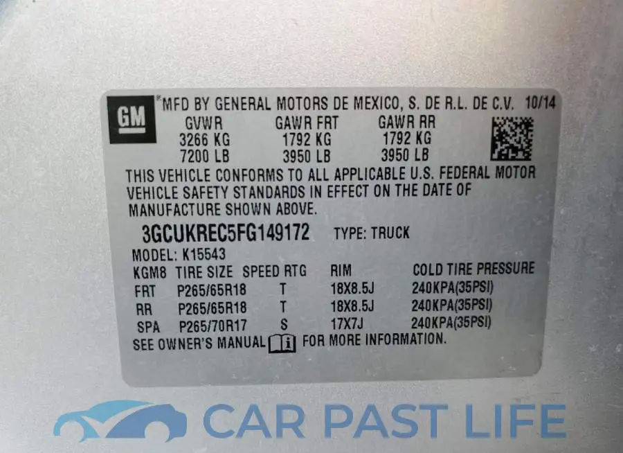 3GCUKREC5FG149172# 12