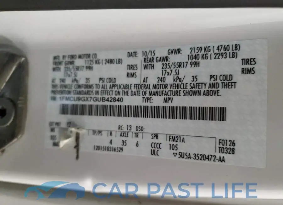 1FMCU9GX7GUB42840# 12