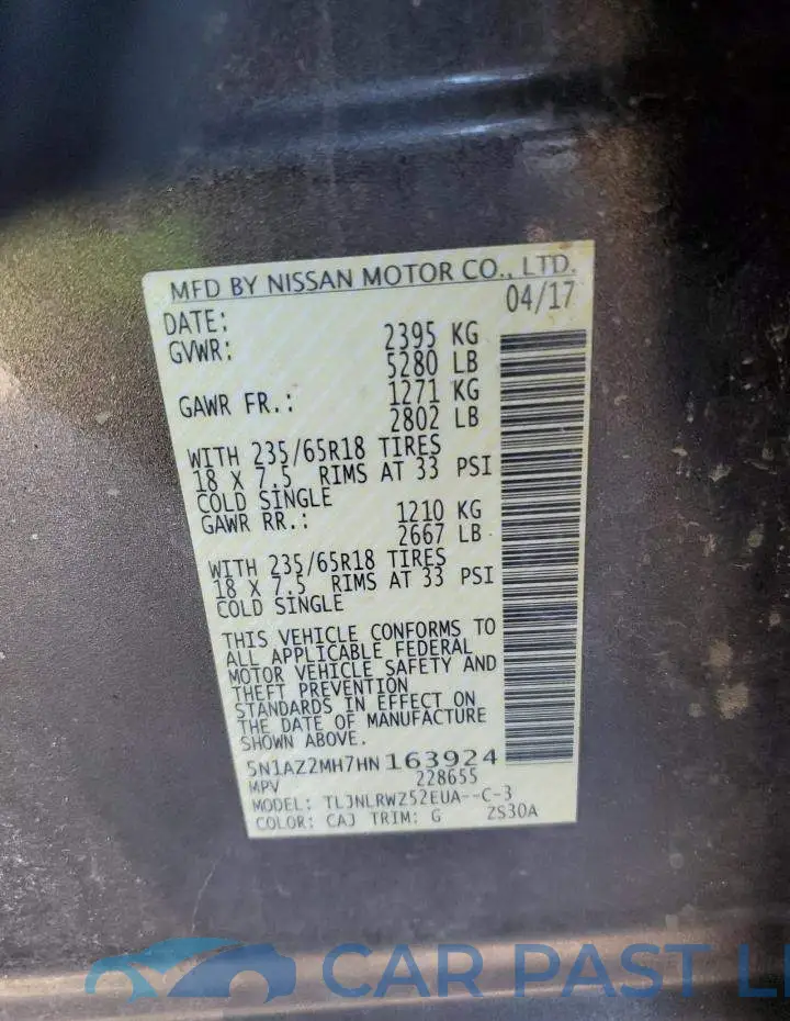 5N1AZ2MH7HN163924# 14